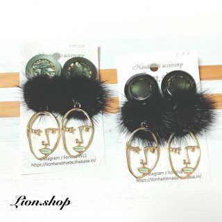 ビンテージボタン×フェイスチャームピアス(ピアス)