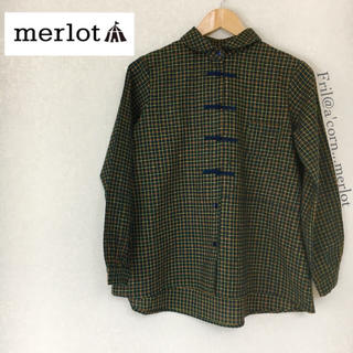 メルロー(merlot)のmerlot チャイナボタン チェックシャツ ＊グリーン(シャツ/ブラウス(長袖/七分))