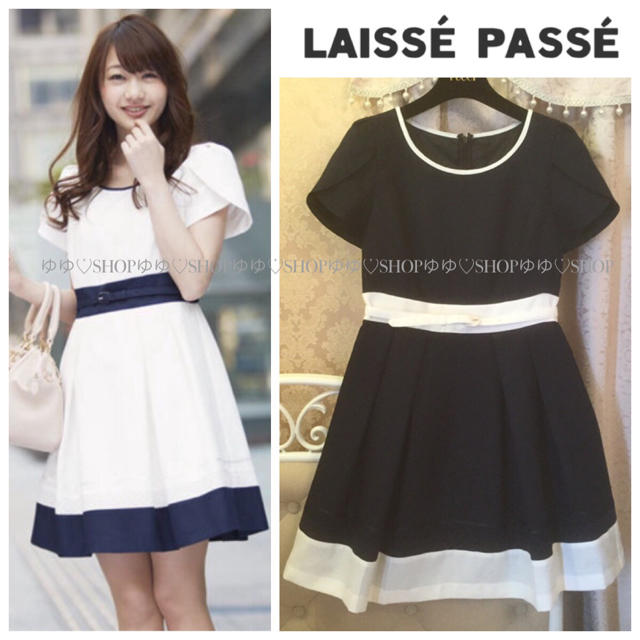 LAISSE PASSE(レッセパッセ)のブッチャーバイカラーワンピース レディースのワンピース(ミニワンピース)の商品写真