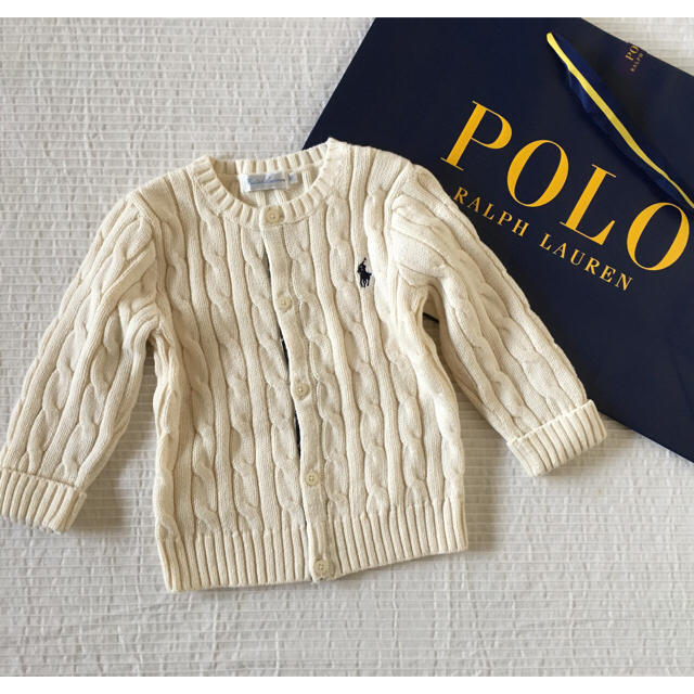 Ralph Lauren(ラルフローレン)の美品☆ラルフローレン☆ケーブルニットカーディガン 80 ホワイト国内百貨店購入 キッズ/ベビー/マタニティのベビー服(~85cm)(カーディガン/ボレロ)の商品写真