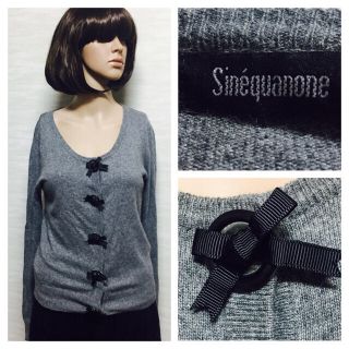 シネカノン(Sinequanone)の❤️美品❤️ リボン カーディガン 灰色 カシミヤ ZARA 系(カーディガン)