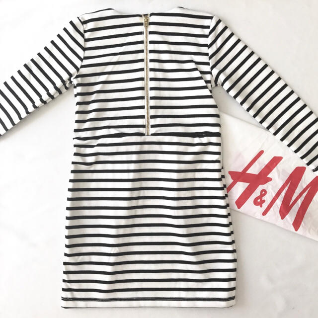 H&M(エイチアンドエム)の新品 H&M ボーダー ジャージー ワンピース キッズ/ベビー/マタニティのキッズ服女の子用(90cm~)(ワンピース)の商品写真