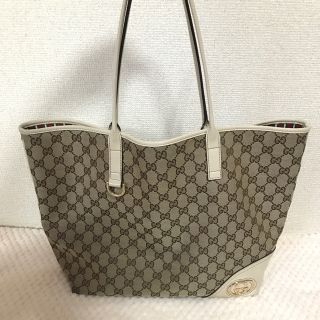 グッチ(Gucci)の【GUCCI】トートバッグ ホワイト キャンバス(トートバッグ)