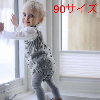 ♡新品各1点のみ♡ポンポンニットロンパースグレー 90(その他)