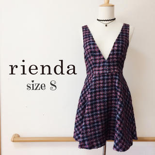 リエンダ(rienda)のrienda ジャンパースカート♡ワンピース ツイードニット Sサイズ(ミニワンピース)