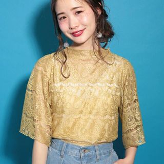 ワンアフターアナザーナイスクラップ(one after another NICE CLAUP)の【美品】透けレーストップス(シャツ/ブラウス(長袖/七分))