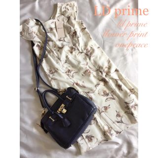 エルディープライム(LD prime)の◆新品◆定価12,000◆ 花柄美ラインワンピース ◆size M◆白 (ひざ丈ワンピース)