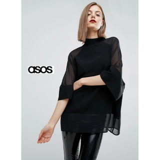 エイソス(asos)のSunさま専用☆ UK8*ASOS*上品なオーバーサイズのブラックトップス☆(Tシャツ(長袖/七分))