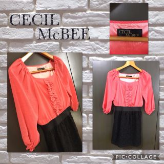 セシルマクビー(CECIL McBEE)のセール CECIL McBEE ワンピース フリル シフォン レース ドレス M(その他ドレス)