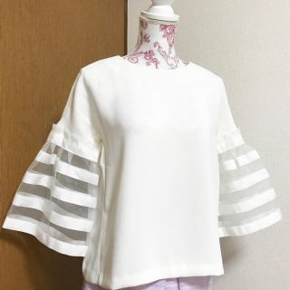 ストロベリーフィールズ(STRAWBERRY-FIELDS)の新品♡オーガンジースリーブ ボーダートップス カットソー(カットソー(長袖/七分))