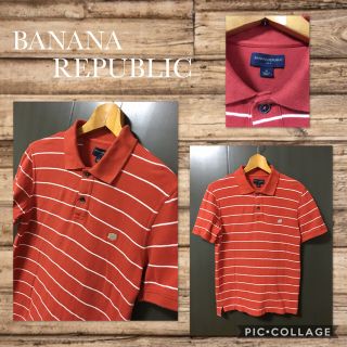 バナナリパブリック(Banana Republic)のBANANA REPUBLIC 半袖 ポロシャツ ボーダー胸元刺繍メンズM 美品(ポロシャツ)