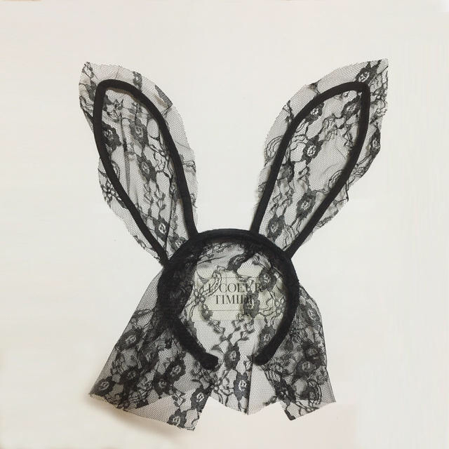 ハロウィン 🎃うさ耳 レース マスク カチューシャ❤️ブラック レディースのヘアアクセサリー(カチューシャ)の商品写真