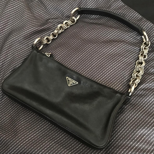 PRADA 正規品 美品 ポーチバッグ ブラックレザー