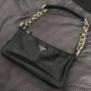 プラダ(PRADA)のPRADA 正規品 美品 ポーチバッグ ブラックレザー(ハンドバッグ)