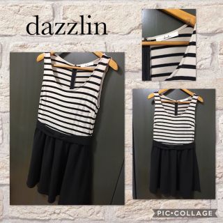 ダズリン(dazzlin)のdazzlin ノースリ ワンピース ボーダー ウエストリボン 上品 M 美品(ひざ丈ワンピース)