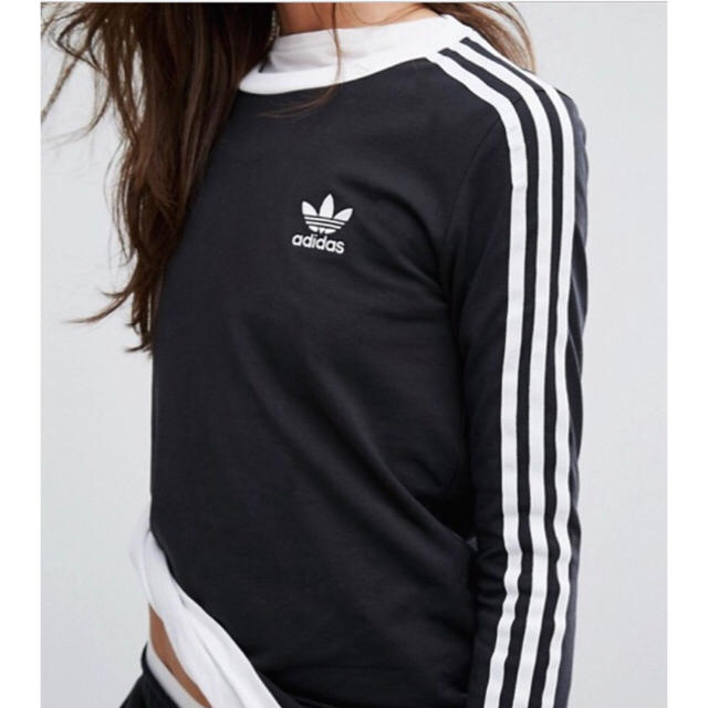 adidas(アディダス)の【 Mサイズ】adidas 新品タグ付 3ストライプ ロンT ブラック レディースのトップス(Tシャツ(長袖/七分))の商品写真