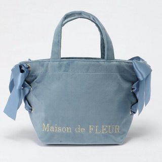 メゾンドフルール(Maison de FLEUR)のMaison de FLEUR☆ベロアサイドリボントートバッグ  ブルー(トートバッグ)