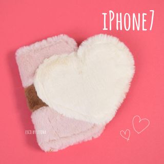 ふわもこハート♡ファー素材iPhone8/7鏡付き手帳型ケース ピンク(iPhoneケース)