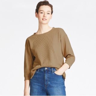 ユニクロ(UNIQLO)の新品★ブラウン M UNIQLO ワッフルクルーネックT(Tシャツ(長袖/七分))