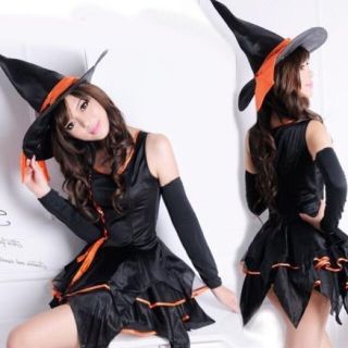  セクシー 魔女 ハロウィン コスプレ セクシー ドレス 帽子 セット フリー(衣装一式)