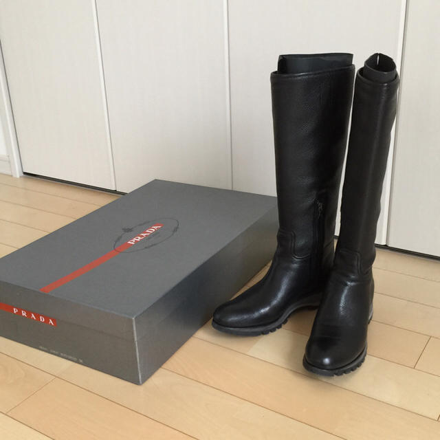 PRADA - PRADA ロングブーツ 黒 38サイズ 24.5センチの通販 by アイス