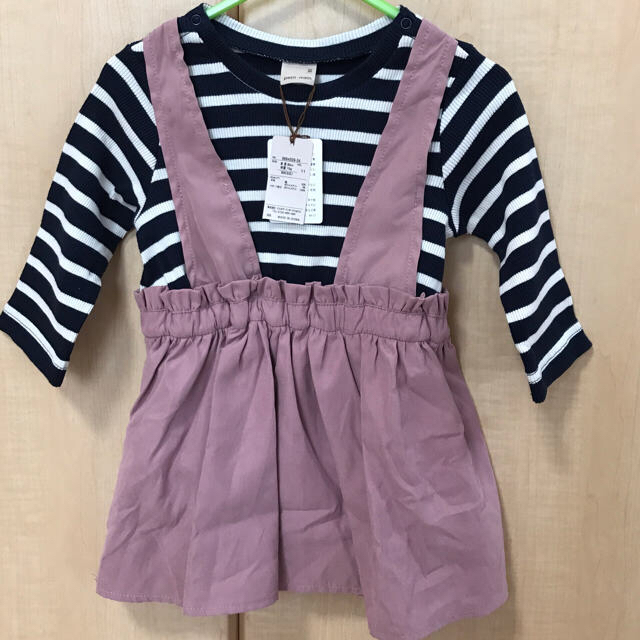 petit main(プティマイン)のプティマイン petitmain  ボーダーワンピース キッズ/ベビー/マタニティのベビー服(~85cm)(ワンピース)の商品写真