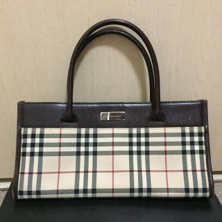 バーバリー(BURBERRY)の本物バーバリーのベージュチェック×ブラウンのハンドバック(ハンドバッグ)