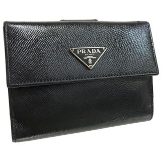 プラダ(PRADA)の美品 プラダ Wホック 財布 黒 サフィアーノ レザー 革 【KK4118】(財布)