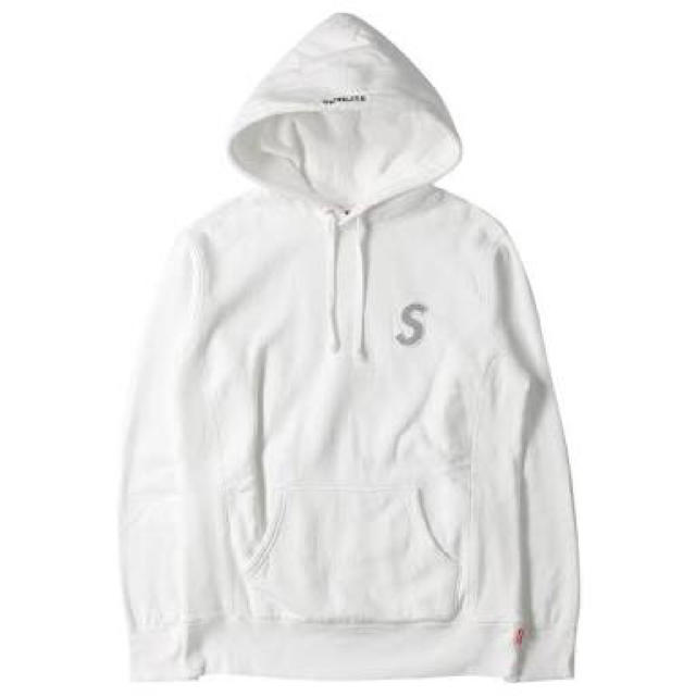 supreme ロゴ　パーカー　ホワイト　登坂着　XL