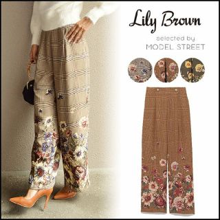 リリーブラウン(Lily Brown)の新品☆リリーブラウン☆グレンチェックフラワーパンツ☆ベージュ☆1サイズ(その他)