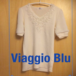 ビアッジョブルー(VIAGGIO BLU)のビアッジョブルー  ビジューリボン付き半袖ニット(ニット/セーター)