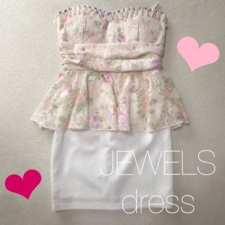 ジュエルズ(JEWELS)の♡Jewelsドレス ♡ 花柄 ベア ミニ ドレス♡ ホワイト系(ミニドレス)