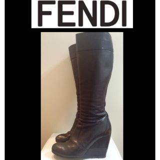 フェンディ(FENDI)のフェンディ♡ダークブラウンレザー ウエッジ ロングブーツ♡(ブーツ)