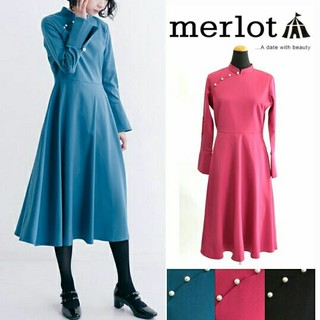 メルロー(merlot)の秋冬新作◌⑅⃝♡メルロー フォーマルワンピース ブルーグリーン(ミディアムドレス)