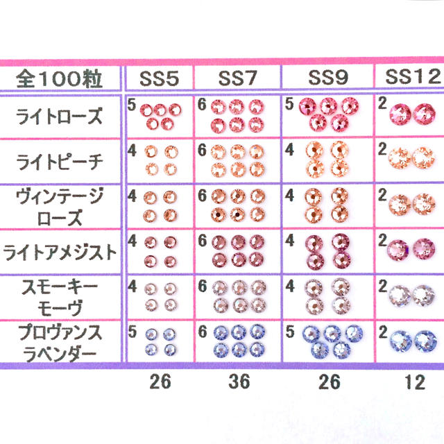 SWAROVSKI(スワロフスキー)の♤ネイルサイズ【スワロフスキー】ピンク×パープル シアーmix 100粒 コスメ/美容のネイル(デコパーツ)の商品写真