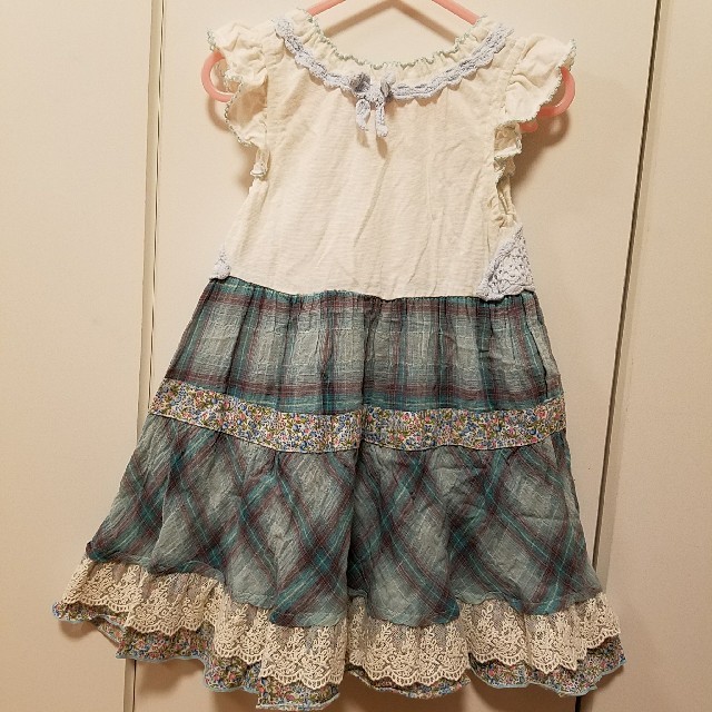 Souris(スーリー)のSouris　先染チェックWワンピース　100cm キッズ/ベビー/マタニティのキッズ服女の子用(90cm~)(ワンピース)の商品写真