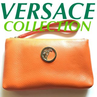 ヴェルサーチ(VERSACE)の【新品】ベルサーチ  オレンジ ペブル カーフ リストレット ポーチ(ポーチ)