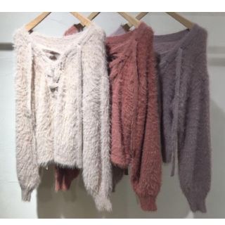 ダブルクローゼット(w closet)のwcloset フェザー後レースアッププルオーバー(ニット/セーター)