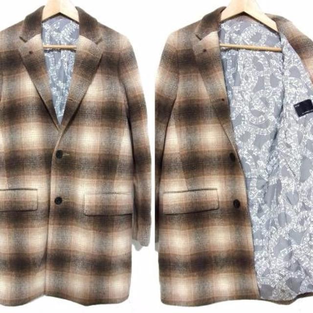 NUMBER (N)INE(ナンバーナイン)の14AW ナンバーナイン 音符 チェック チェスターコート 2 茶 メンズのジャケット/アウター(チェスターコート)の商品写真