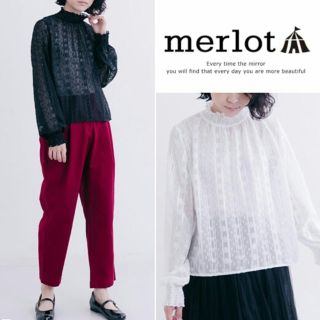 メルロー(merlot)の秋冬新作♡⑅⃝◌*メルロー ドットシースルーブラウス ホワイト(シャツ/ブラウス(長袖/七分))