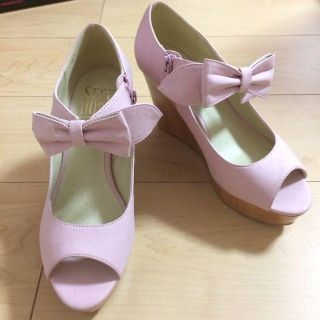 シークレットハニー(Secret Honey)の超美品 ♡ シークレットハニー リボン厚底オープントゥパンプス リズリサ(ハイヒール/パンプス)