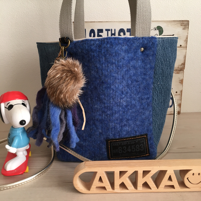 尾州woolツィード×フラッフィニット★CUBEトート&ポシェット 2