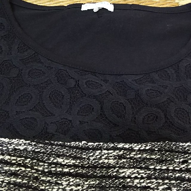 異素材カットソー 黒 レディースのトップス(Tシャツ(長袖/七分))の商品写真