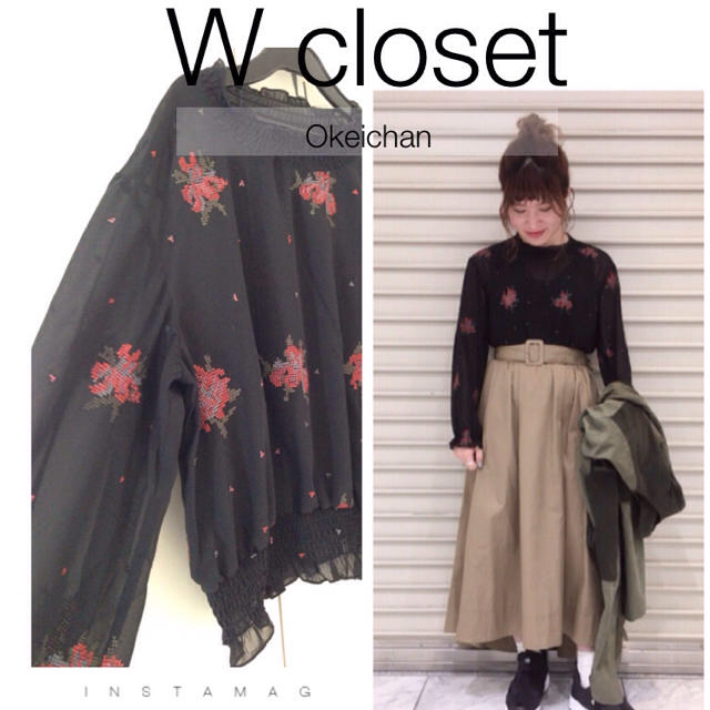 w closet(ダブルクローゼット)の1度使用しました☆今季 刺繍入りシャーリングプルオーバー クロ レディースのトップス(シャツ/ブラウス(長袖/七分))の商品写真