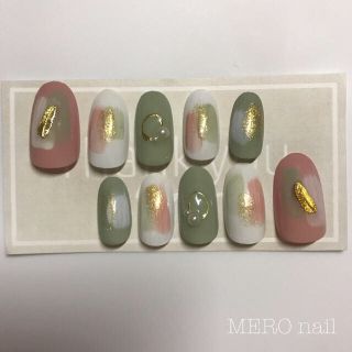 ネイルチップ（No.12　塗りかけ × スモーキーカラー） ハンドメイドのアクセサリー(ネイルチップ)の商品写真