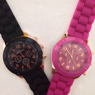 新品カラー時計【ブラック＆ローズ】(腕時計)