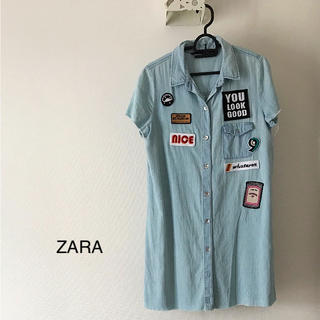 ザラ(ZARA)のZARA☆ワッペン デニムシャツ ワンピース(シャツ/ブラウス(半袖/袖なし))