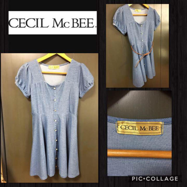 CECIL McBEE(セシルマクビー)のCECIL McBEE デニム風 ワンピース ベルト付き レディースM レディースのワンピース(ミニワンピース)の商品写真