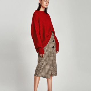 ザラ(ZARA)の完売XS ZARAチェック柄ミディ丈ラップアスタイルスカート(ひざ丈ワンピース)