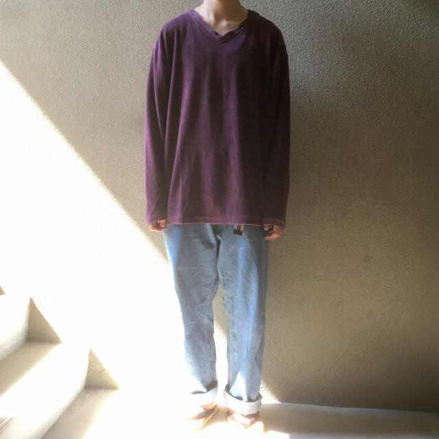 Vネックベロアカットソー L 古着 菅田将暉  メンズのトップス(Tシャツ/カットソー(七分/長袖))の商品写真